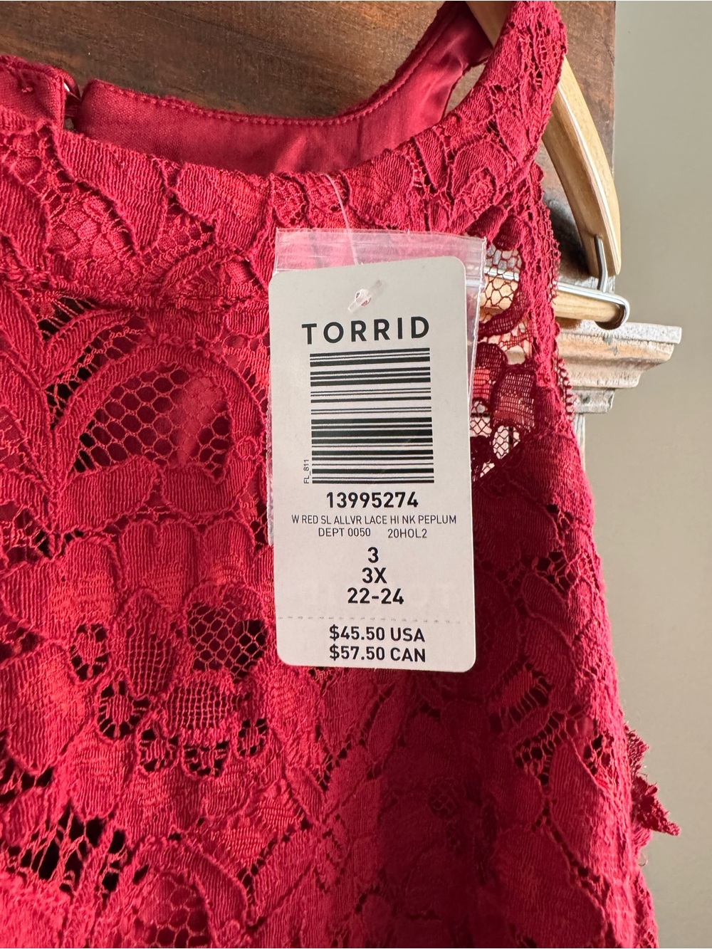 Torrid red all over lace high neck peplum top new with tags 3X - Picture 3 of 11
